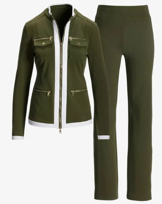 tailleur femme veste kaki zippée